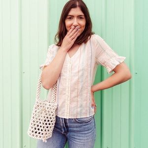 Madewell Village Ruffle-Sleeve Shirt in Rainbow Stripe